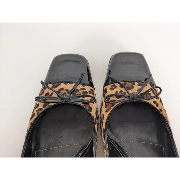 Franco Sarto Leopard Cheetah Print Calf Hair Square Cap Toe Bow Y2K Heels Sz 8 - Picture 6 of 6